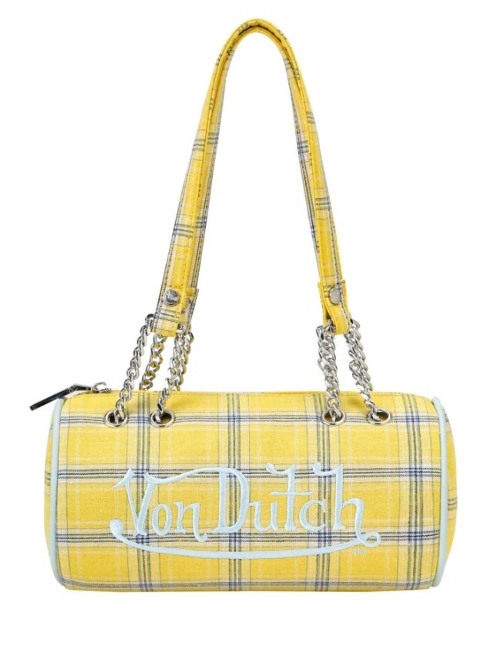 👉✨️ Von Dutch Yellow Plaid Shoulder Barrel Bag